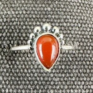 Carnelian Pear Shaped‎ Gemstone Ring Green .925 Sterling Silver 8 Bezel Set